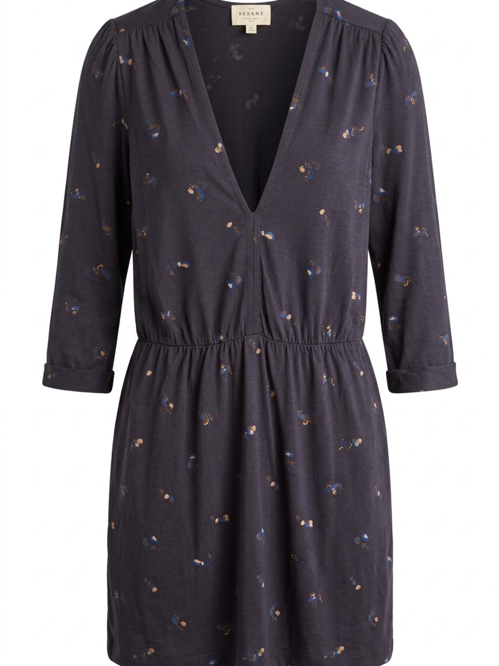 Sessun Navy Floral Print Long Sleeve V-Neck Dress